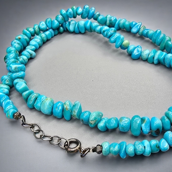 Blue Stone And Sterling Silver Beaded Necklace - Picture 2 of 5